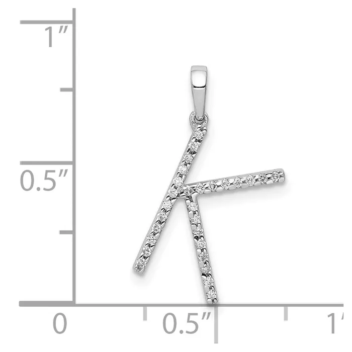 TreasureFineJewelers 14K White Gold Diamond Letter K Initial Pendant Necklaces