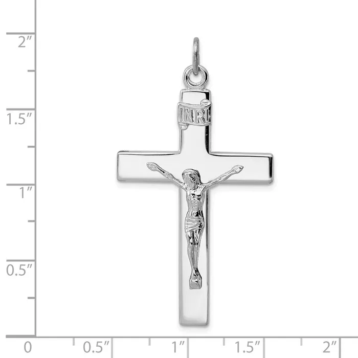 TreasureFineJewelers Necklaces Sterling Silver Rhodium Plated Crucifix Pendant