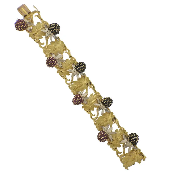 Bracelets Buccellati Buccellati Ruby Sapphire Berry Gold Leaf Bracelet