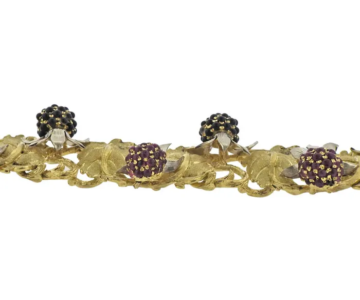 Bracelets Buccellati Buccellati Ruby Sapphire Berry Gold Leaf Bracelet