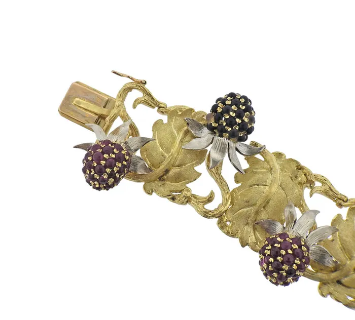 Bracelets Buccellati Buccellati Ruby Sapphire Berry Gold Leaf Bracelet