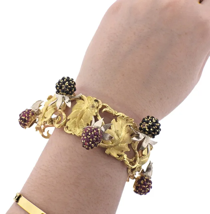 Bracelets Buccellati Buccellati Ruby Sapphire Berry Gold Leaf Bracelet