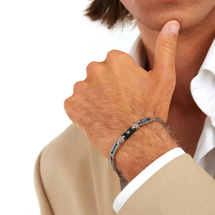 Bracelets Maserati Maserati Mens Bracelet Ceramic in Silver Blue and Rose Gold Steel