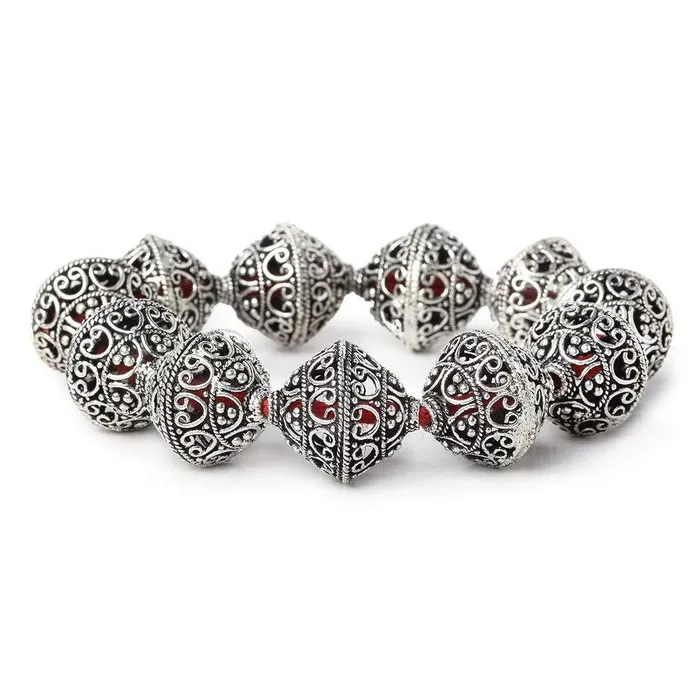 Rings 19x18mm Antiqued Sterling Silver Plated Copper Miligrain and Scroll BiCone 8 inch 11 pcs Beadsofcambaycom Rings 19x18mm Antiqued Sterling Silver Plated Copper Miligrain and Scroll BiCone 8 inch 11 pcs Beadsofcambaycom