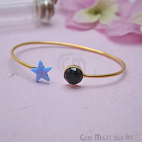 Black Onyx Opal Adjustable Interlock Gold Plated Stacking Bangle Bracelet GemMartUSA Bracelets