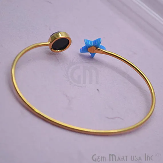 Black Onyx Opal Adjustable Interlock Gold Plated Stacking Bangle Bracelet GemMartUSA Bracelets