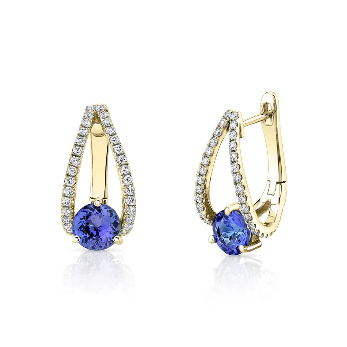 TVON Earrings 14K 100cttw Round Blue Wing Tanzanite 055cttw VS White Diamond Huggie Earrings