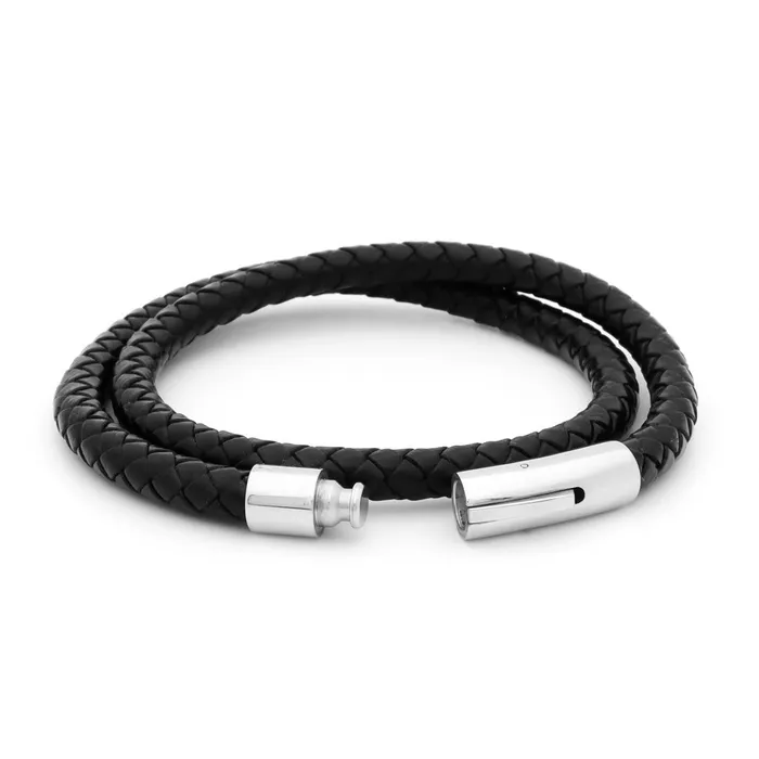 Black Braided Leather Bracelet Glitters Bracelets