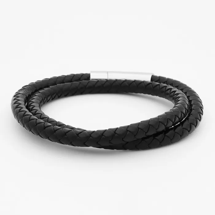 Black Braided Leather Bracelet Glitters Bracelets