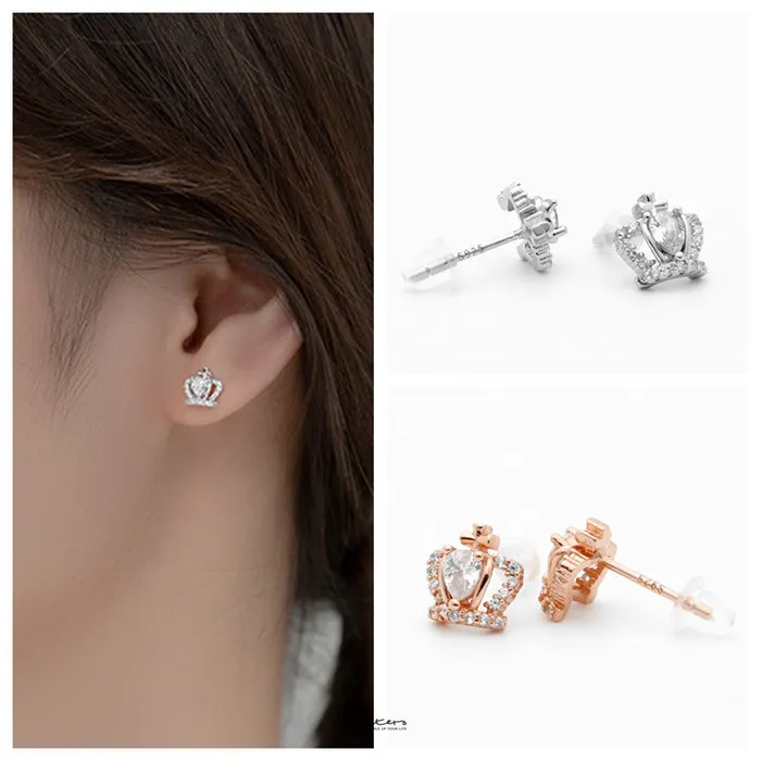 Earrings Glitters Sterling Silver Crown Stud Earrings Silver