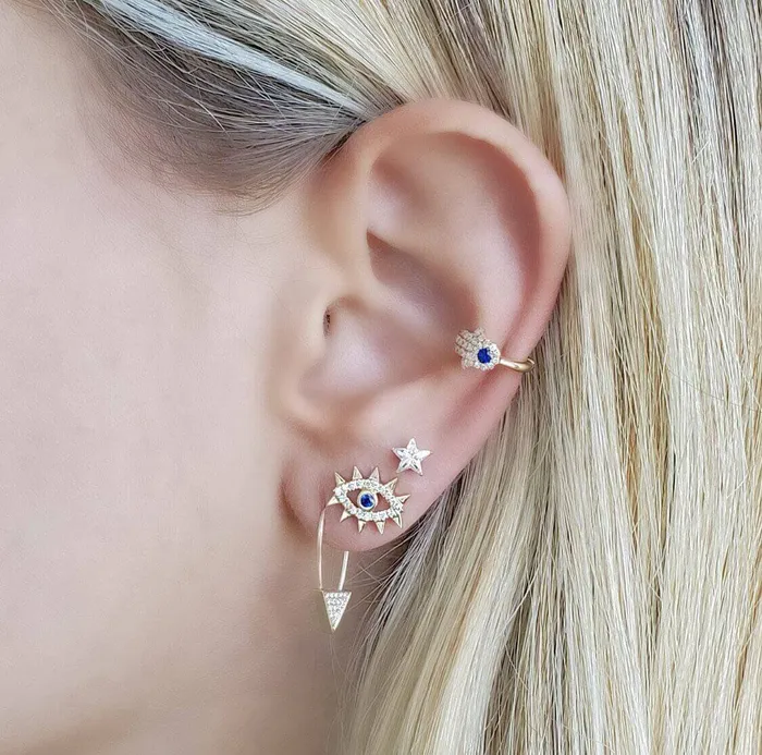 Izakov Diamonds Fine Jewelry Earrings 14K Gold Diamond Accented Spikes Evil Eye Button Earrings