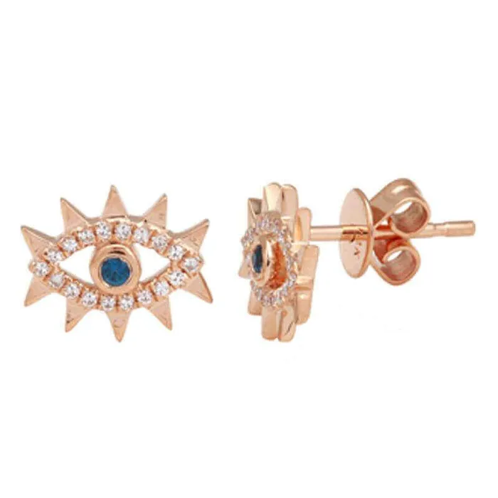 Izakov Diamonds Fine Jewelry Earrings 14K Gold Diamond Accented Spikes Evil Eye Button Earrings