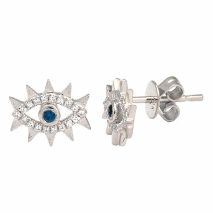 Izakov Diamonds Fine Jewelry Earrings 14K Gold Diamond Accented Spikes Evil Eye Button Earrings