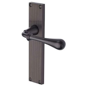 Door Handles On A Backplate |   Roma Reeded Backplate Door Handles In Matt Bronze Finish – Rr6010-Mb-Gp Door Handles Door Handles On A Backplate