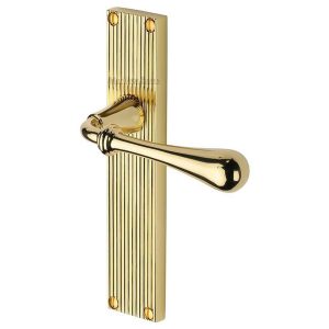 Door Handles On A Backplate |   Roma Reeded Backplate Door Handles In Polished Brass Finish – Rr6010-Pb-Gp Door Handles Door Handles On A Backplate