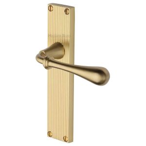 Door Handles On A Backplate |   Roma Reeded Backplate Door Handles In Satin Brass Finish – Rr6010-Sb-Gp Door Handles Door Handles On A Backplate