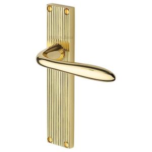 Door Handles On A Backplate |   Sutton Reeded Backplate Door Handles In Polished Brass Finish – Rr5010-Pb-Gp Door Handles Door Handles On A Backplate