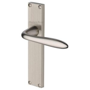 Door Handles On A Backplate |   Sutton Reeded Backplate Door Handles In Satin Nickel Finish – Rr5010-Sn-Gp Door Handles Door Handles On A Backplate