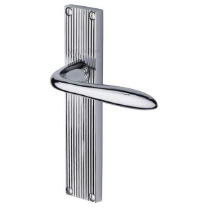 Door Handles On A Backplate |   Sutton Reeded Door Handles In Polished Chrome Finish – Rr5010-Pc-Gp Door Handles Door Handles On A Backplate