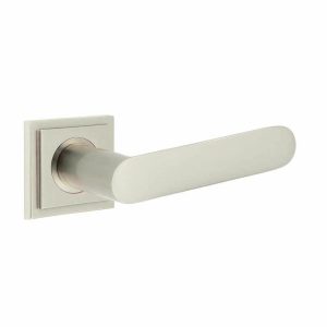 Door Handles On A Rose |   Kensington Door Handle On A Stepped Square Rose – Satin Nickel – Bur25Sn Bur152Sn Door Handles Door Handles On A Rose