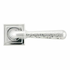 Door Handles On A Rose |   Polished Chrome Hammered Newbury Door Handle On A Square Rose – 46076 Door Handles Door Handles On A Rose