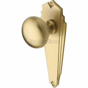 Mortice Door Knobs |   Broadway Mortice Knob On Plate In Satin Brass Finish – Br1810-Sb (Gp) Door Knobs Mortice Door Knobs